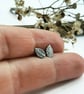 Sterling Silver Leaf Stud Earrings - Oxidised - Image 2