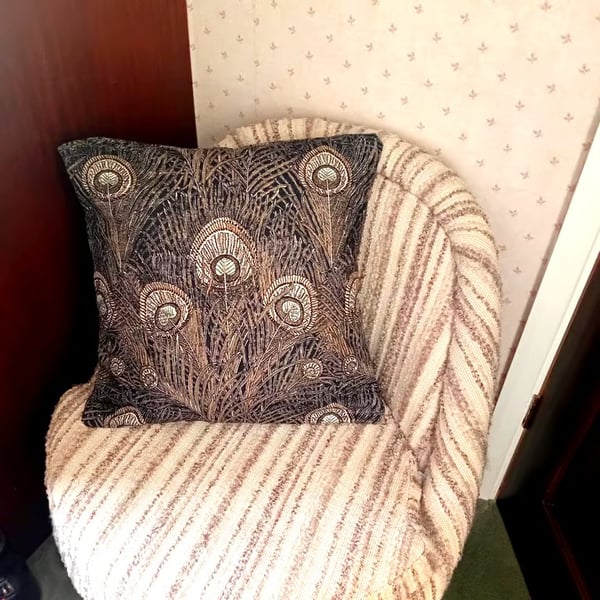 Liberty linen Hera cushion cover. Black and brown cushion cover