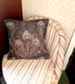 Liberty linen Hera peacock feather cushion cover. Black and brown cushion cover - Image 1