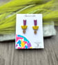 Geometric Polymer Clay Earrings - Purple Shimmer and Chartreuse Dangles - Image 10