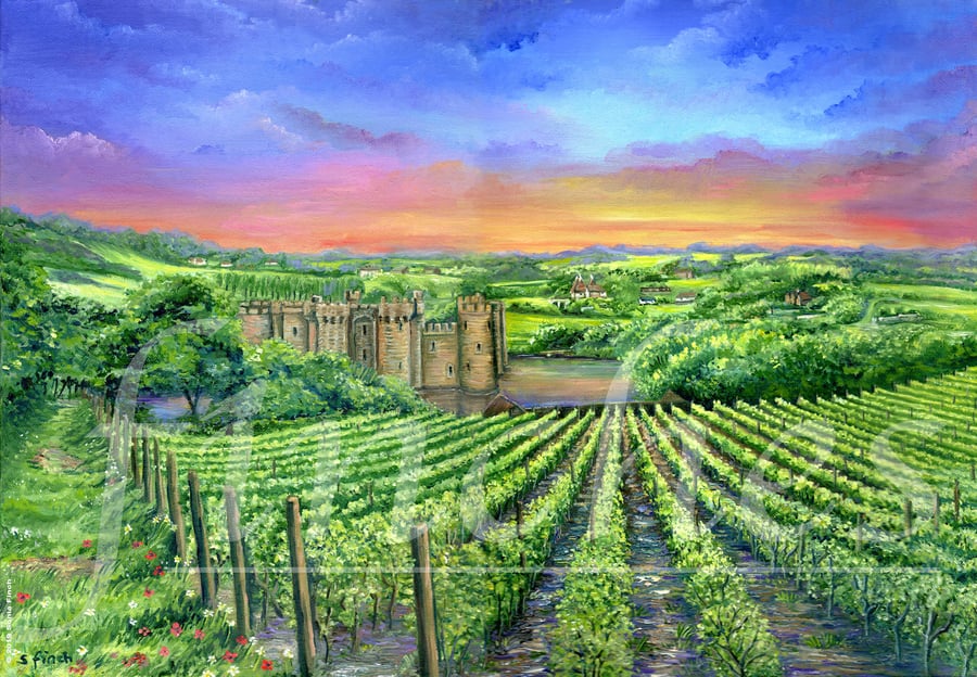 Bodiam Castle from Sedlescombe Vineyard at Dusk - Limited Edition Giclée Print