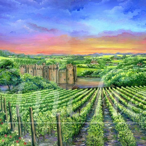 Bodiam Castle from Sedlescombe Vineyard at Dusk - Limited Edition Giclée Print