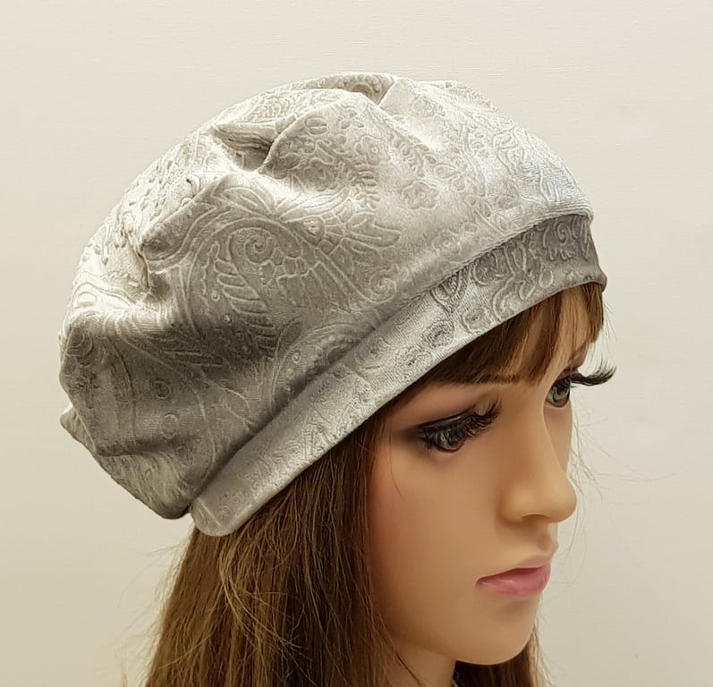 Light grey velvet beret for women, lined tam, spring autumn all season hat