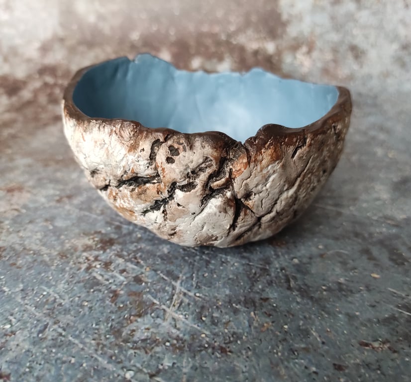 Clay Silver Birch Bark Bowl, Rustic Offering Bowl, Wabi Sabi Style, Large