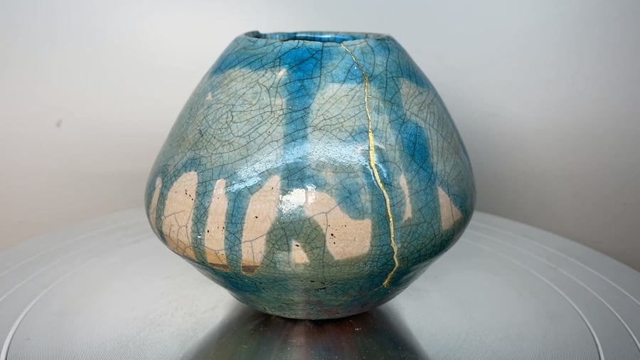 Raku fired ceramic pot, succulent planter 185