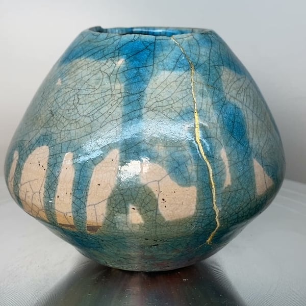 Raku fired ceramic pot, succulent planter 185
