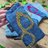 Recycled Denim Retro Style Sunglasses or Glasses Case with Faux Sequin Motif