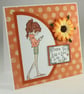 Handmade good luck card - girl with phone - Image 2
