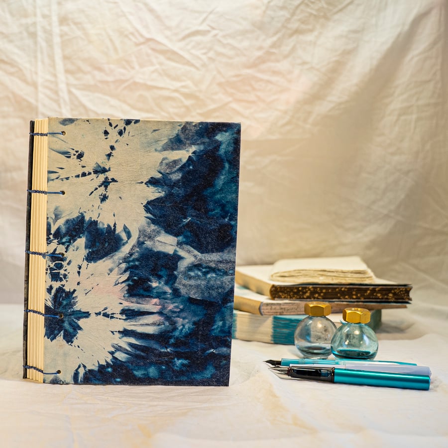 A5 Coptic Journal with Tie-dyed Teabag Paper Covers (Folksy142)