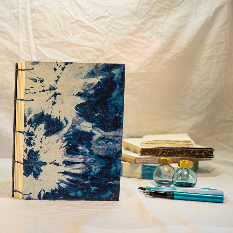 A5 Coptic Journal with Tie-dyed Teabag Paper Covers (Folksy142)