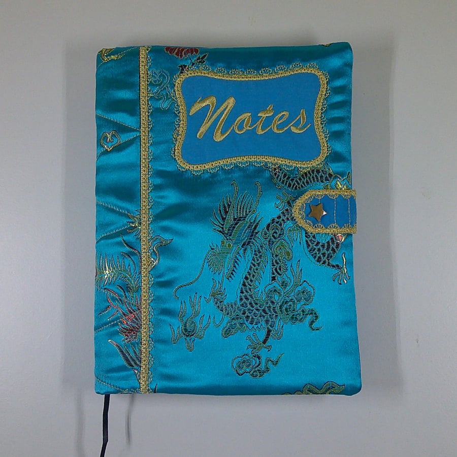 A5 Notebook with Reusable Book Cover  - BLUE ORIENTAL BROCADE