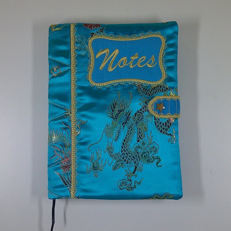 A5 Notebook with Reusable Book Cover  - BLUE ORIENTAL BROCADE