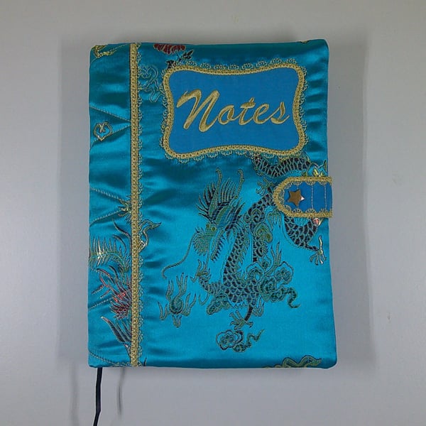 BLUE ORIENTAL BROCADE A5 Reusable Book Cover & Notebook