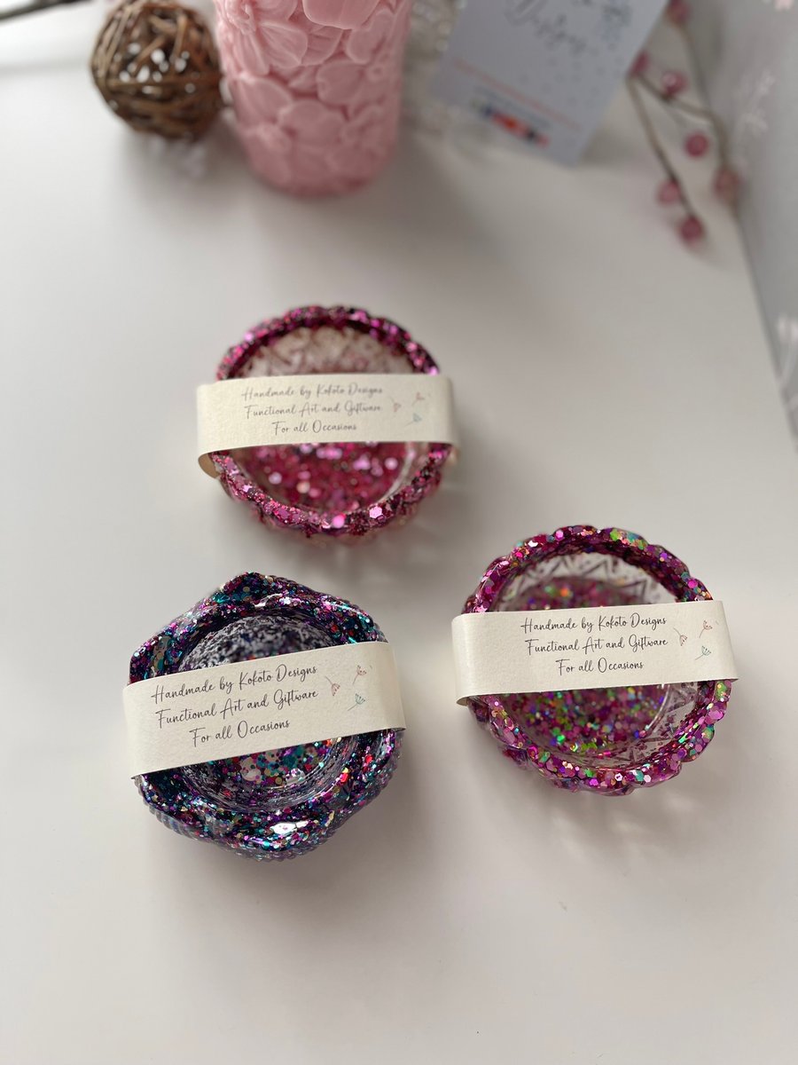 Glittery sparkly trinket dish bowl jewellery holder girls dressing table room
