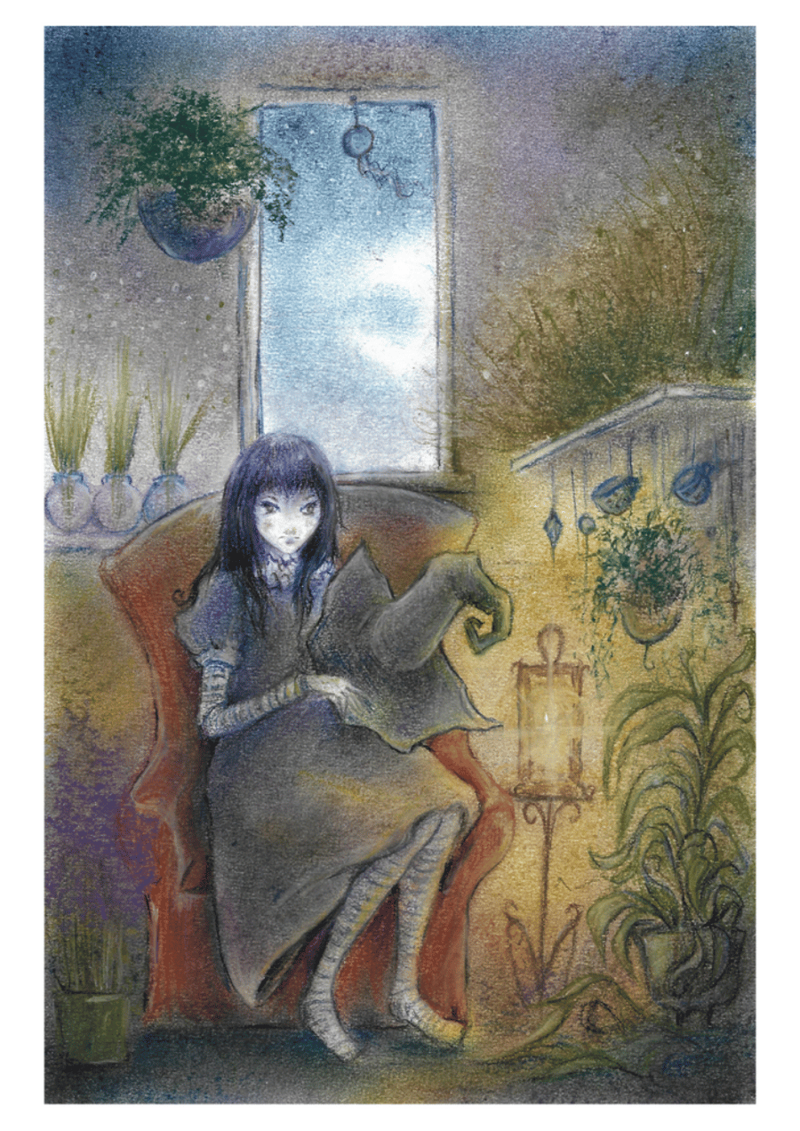 Postcard, Witch, Gothic Art, Whimsical Art, illustration, Halloween, dark art,