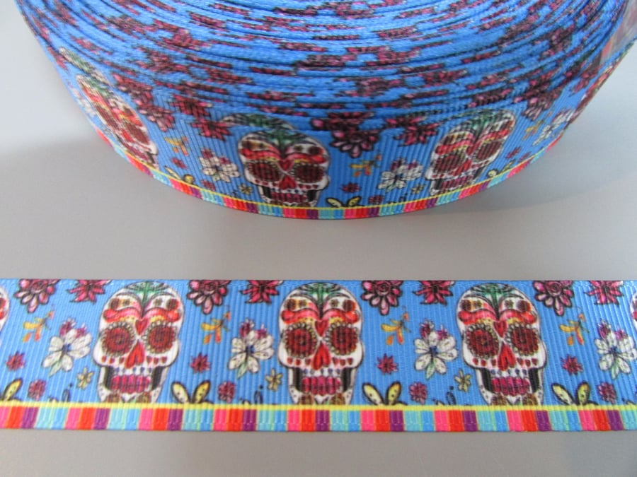 Skull Grosgrain Ribbon x 1 metre