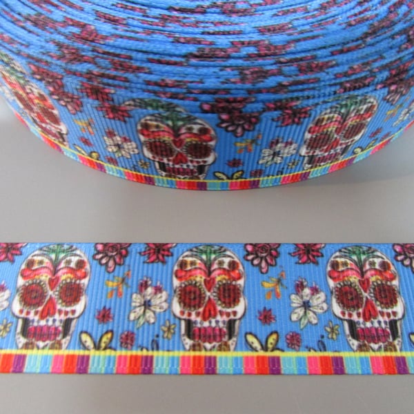Skull Grosgrain Ribbon x 1 metre