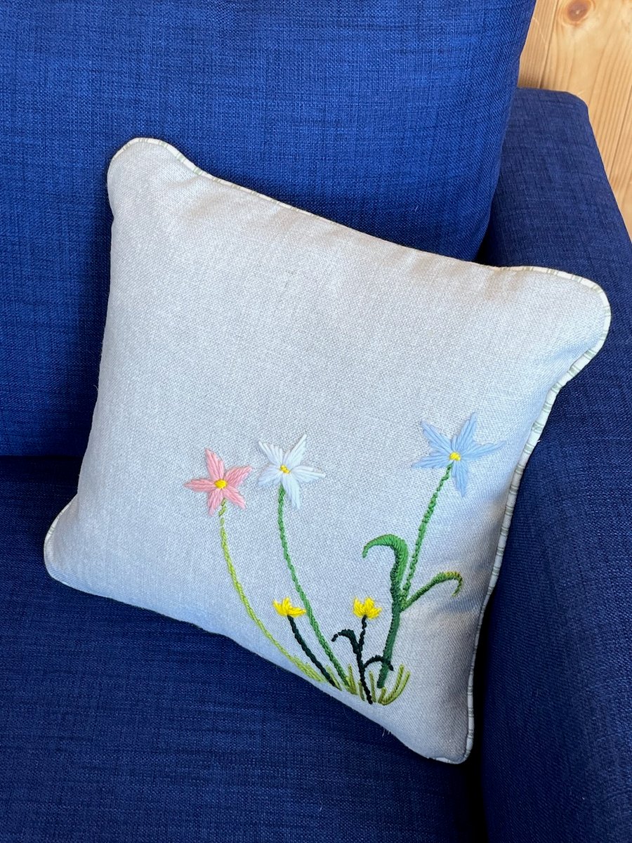 linen cushion with hand tapestry