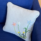 linen cushion with hand tapestry