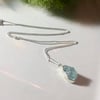 Raw Aquamarine gemstone & Sterling Silver pendant necklace 18” curb chain