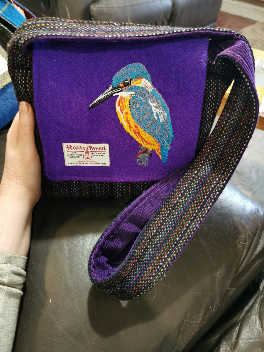 Stunning Harris Tweed crossbody bag with kingfisher