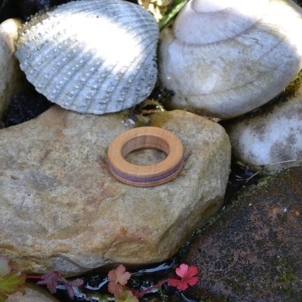 Maple Banded Ring with Faux Suede purple band.