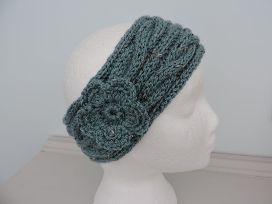 50% off Sale   Headband, Ski Band, Ear Warmers in Aran Dusky Turquoise Tweed