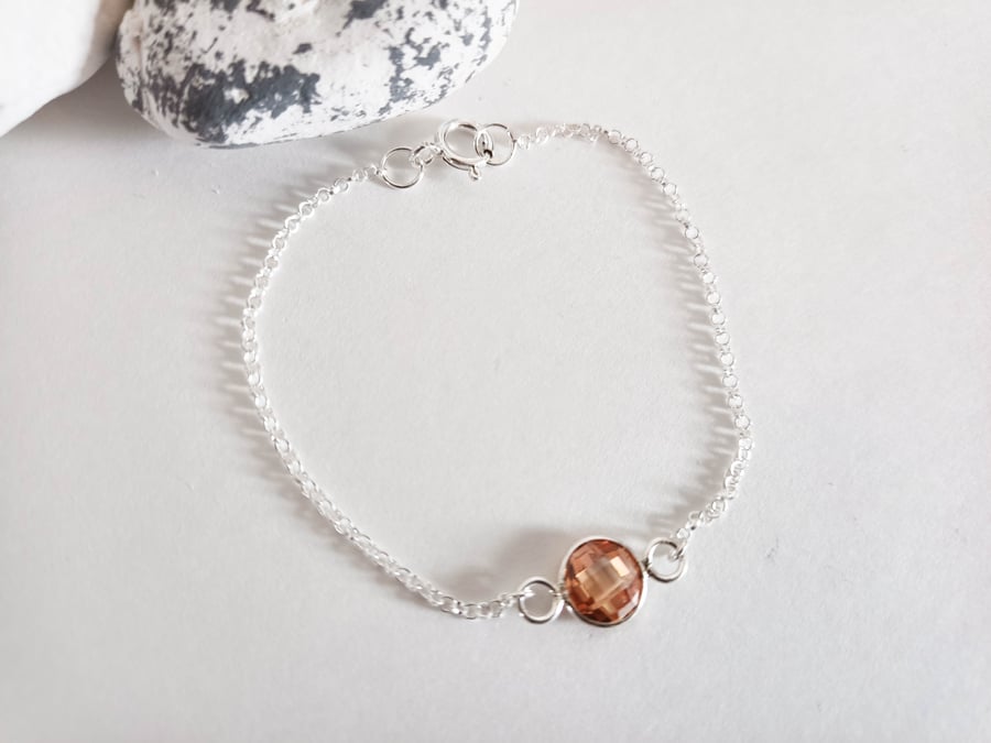 Sterling Silver Bracelet with Peach Cubic Zirconia