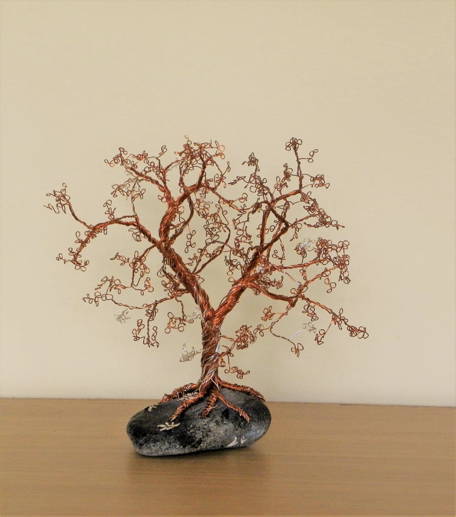 Copper & Silver Wire Tree Ornament 