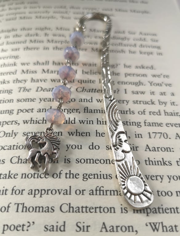 Unicorn bookmark with lilac beads 