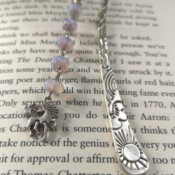 Unicorn bookmark with lilac beads 