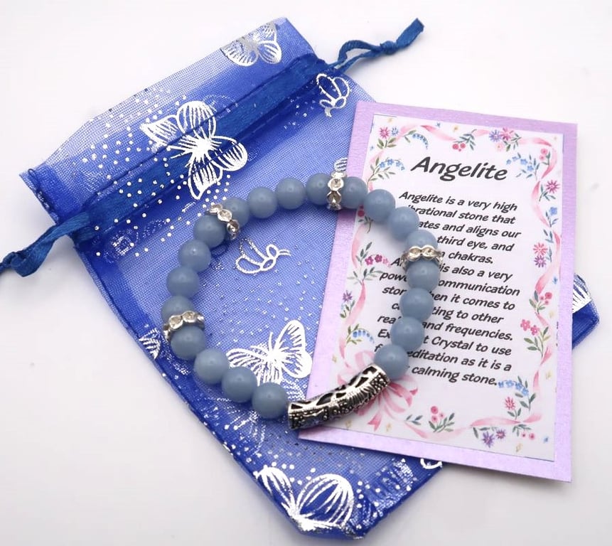 Angelite and Rhinestone Elasticated Bracelet. Excellent for Meditation Use.