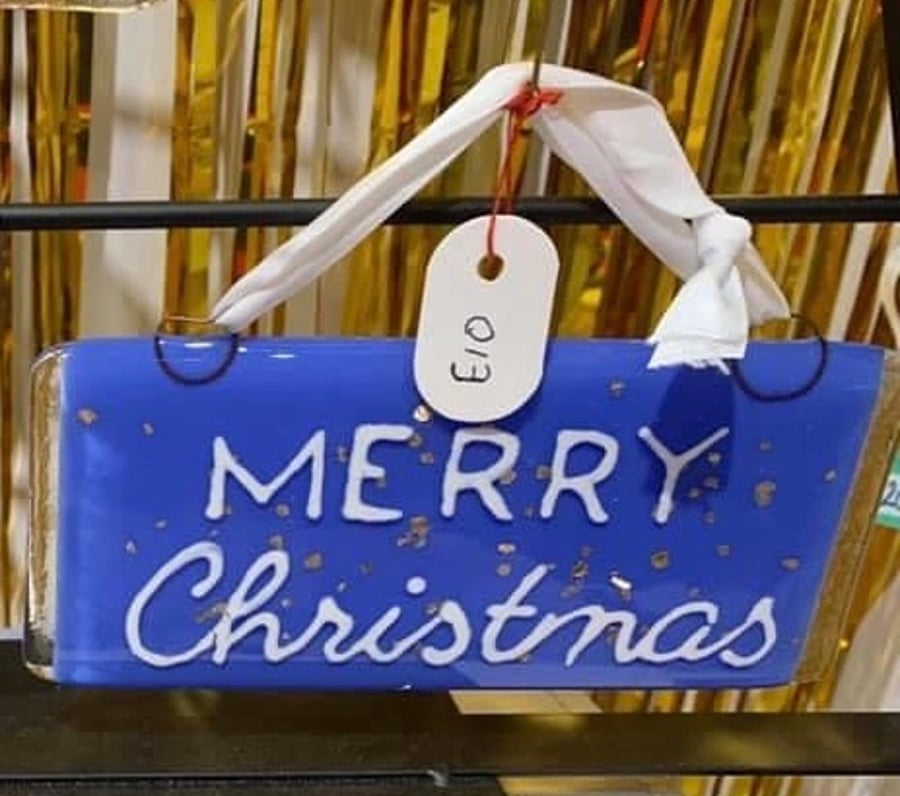 Fused Glass Merry Christmas Plaque 