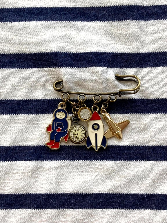 Upcycled Astronaut Space Odyssey Rocket And Stop Watch Pin - Lapel Pin 