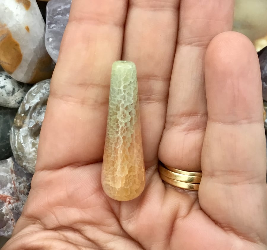 Beautiful Crackle Agate Gemstone Cylindrical Drop Bead.