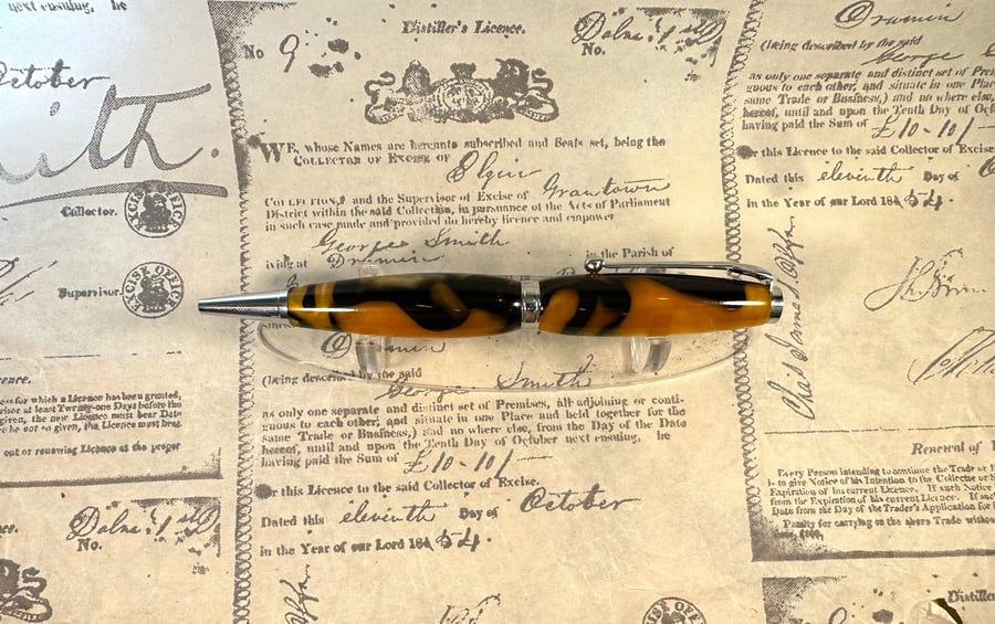 Chrome, Orange & Black Swirl Acrylic Ballpoint Pen