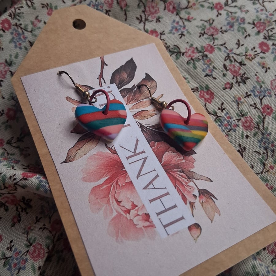 CLEARANCE! polymer clay earrings handmade- reduced-rainbow heart
