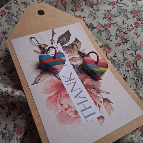 CLEARANCE! polymer clay earrings handmade- reduced-rainbow heart