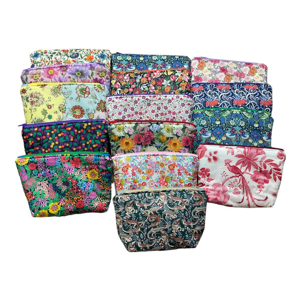 Liberty print cosmetics pouch,small floral washbag, waterproof zipped travel bag