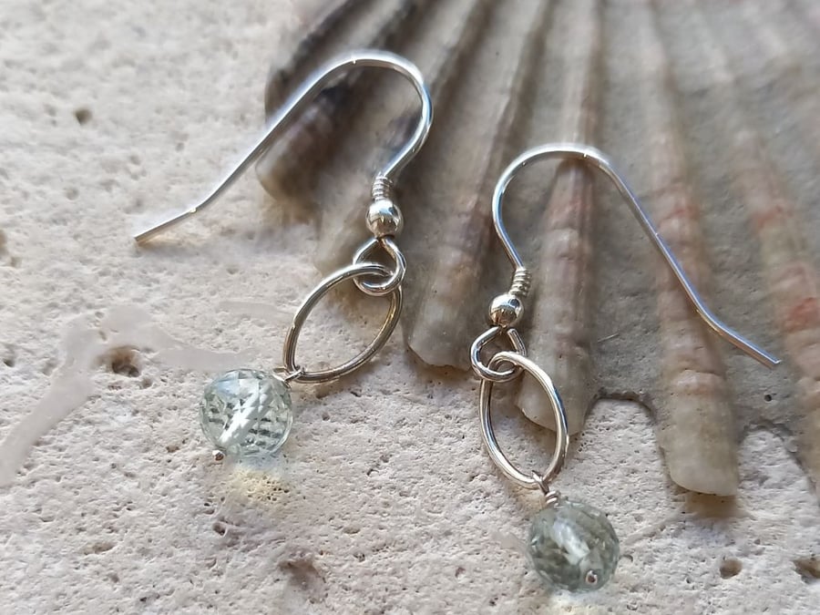 Faceted Aquamarine Navette Earrings with Sterling Silver Hooks