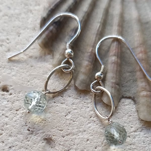 Faceted Aquamarine Navette Earrings with Sterling Silver Hooks