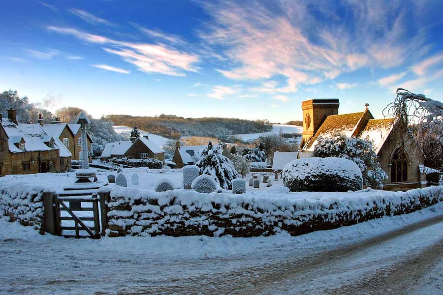 Snowshill Village Winter Landscape Cotswolds Photograph Print