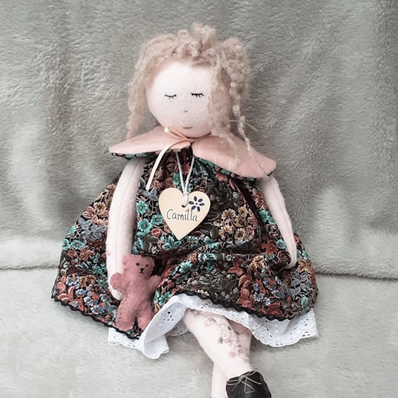 Handmade embellished artist doll, Collectible cloth doll, fabric art doll 