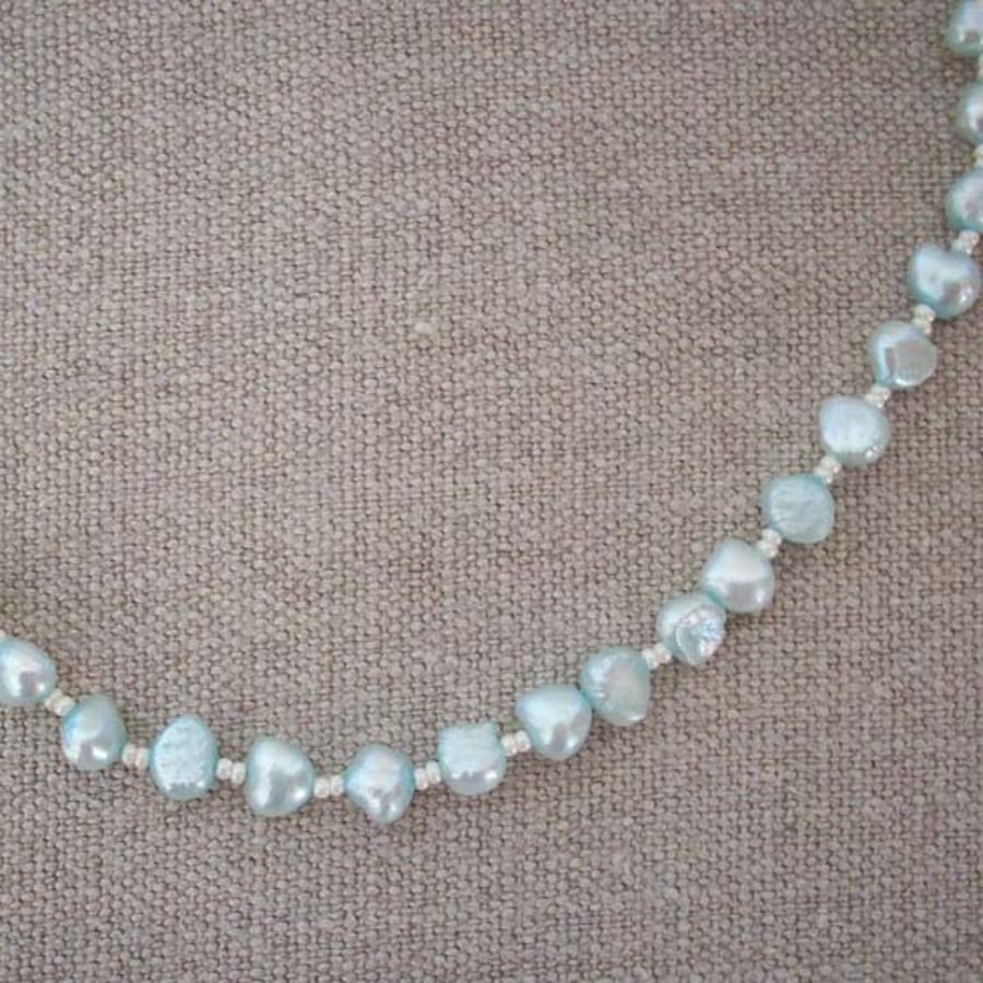 Ice Blue Pearl Necklace