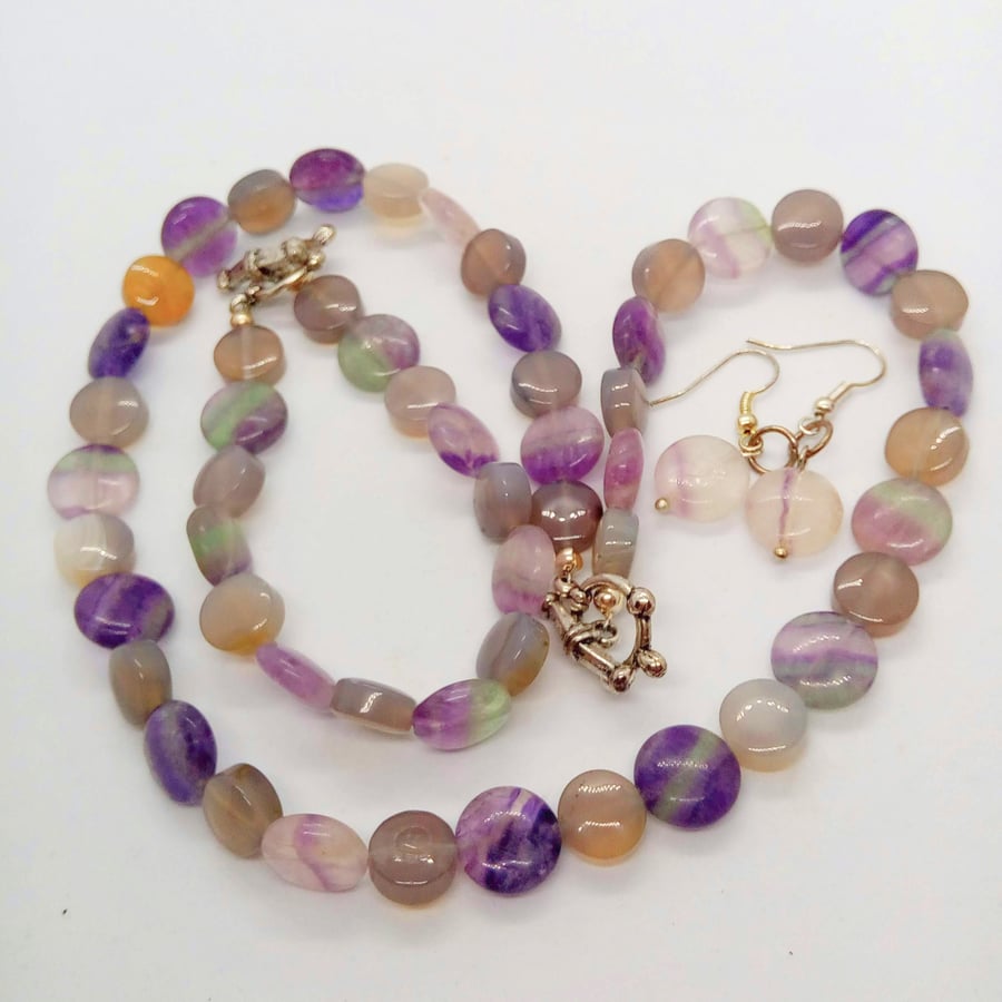 Shades of Purple Fluorite 3 Piece Jewellery Set