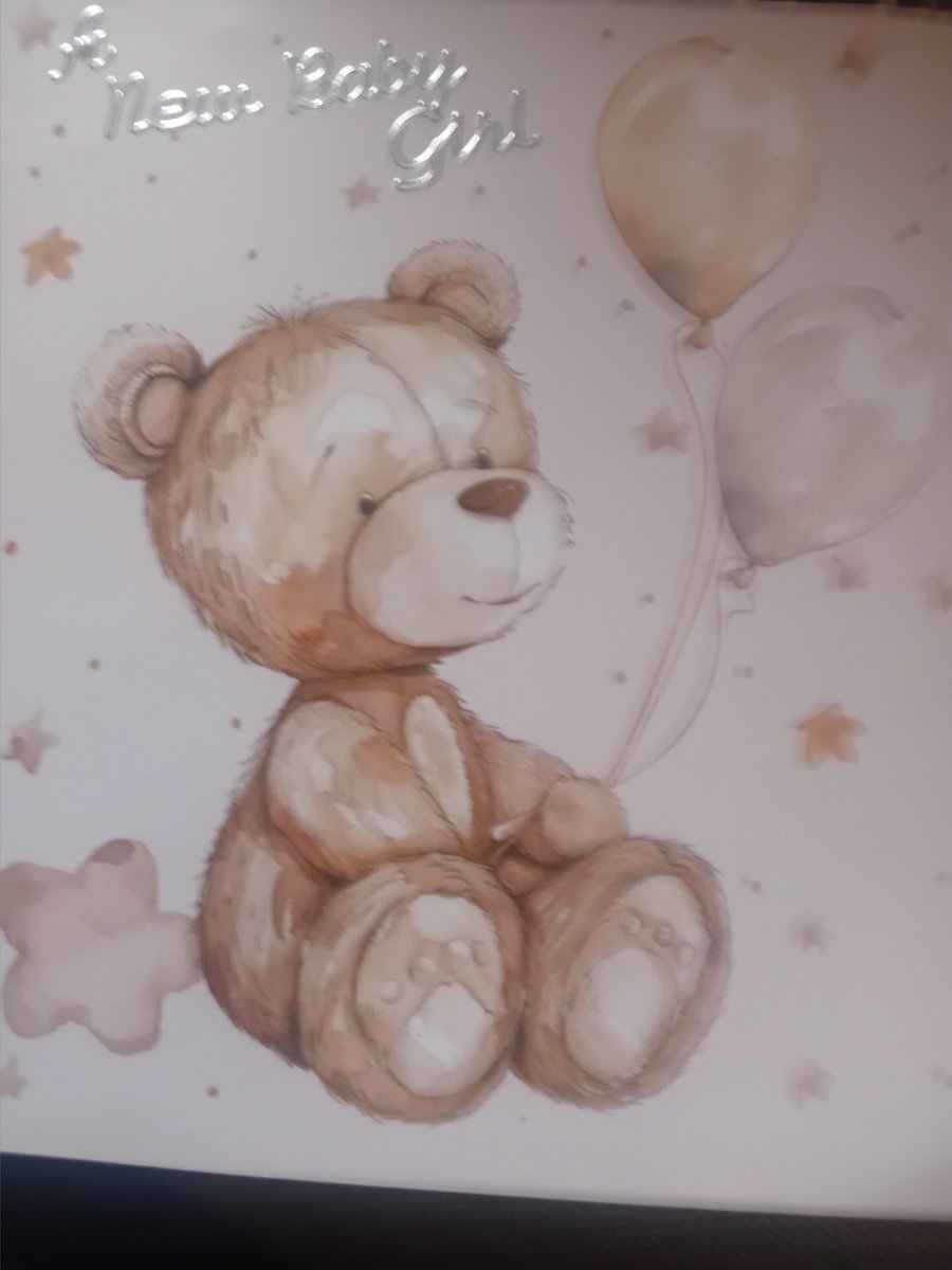 Bear and Balloons New Baby Girls Card handmade 