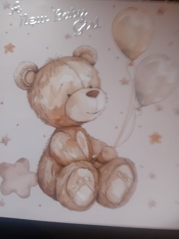Bear and Balloons New Baby Girls Card handmade 