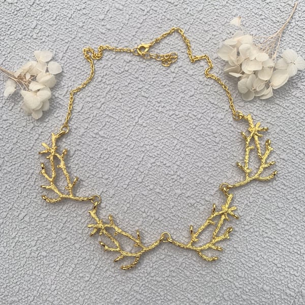 Boho Cottagecore Gold Branch Necklace