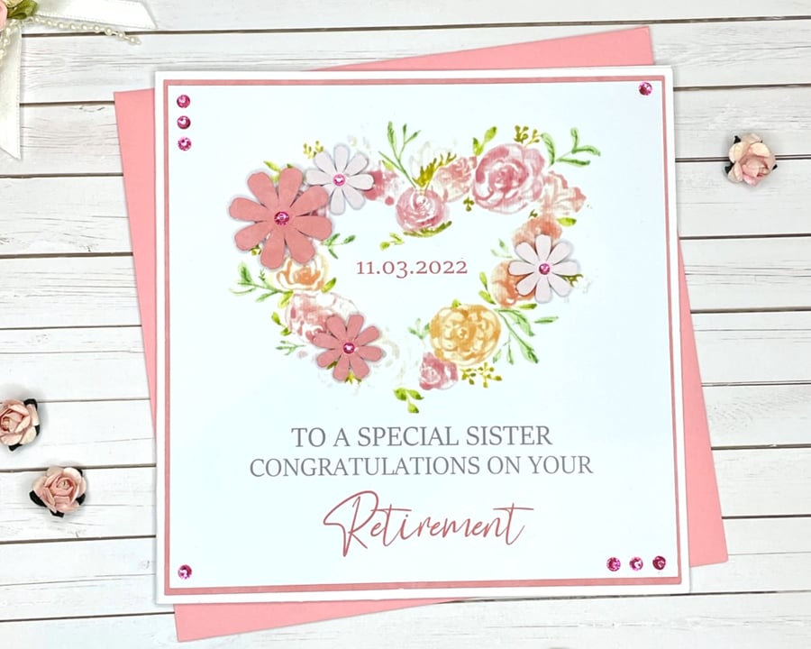 Floral Heart Personalised Female Retirement Card - 2 Sizes Available