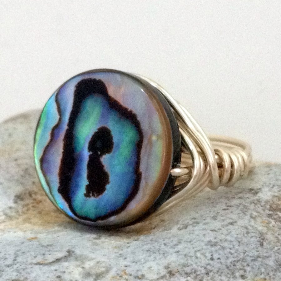 Abalone Wire Wrapped Ring